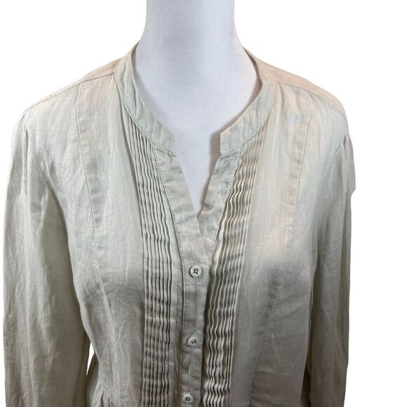 Malvin Brand Linen Tunic Blouse Oatmeal Grey Size 8 Long Sleeves - Picture 3 of 10